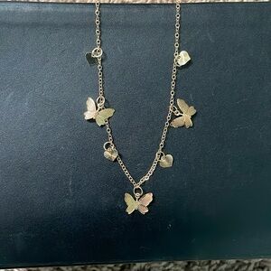 Butterfly + Heart Gold Necklace